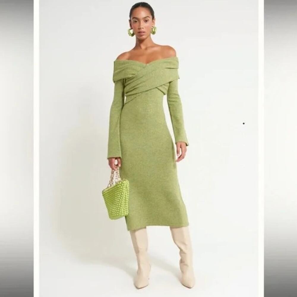Cult Gaia Zennie green knit midi dress size XL